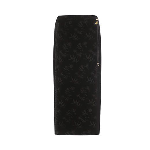 EITIE爱特爱气质优雅中式暗纹吊坠黑色丝绒开叉半身裙秋新款C2406418 商品图5