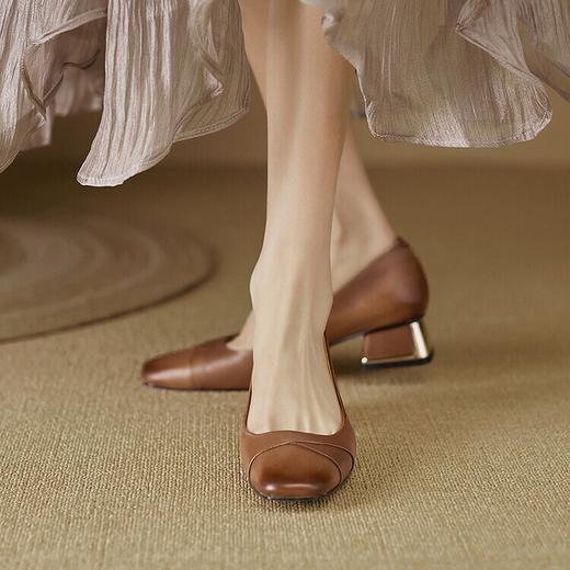 【预售5天】通勤浅口单鞋，方头粗跟棕色简约舒适高跟鞋NDXC&15083S 商品图4
