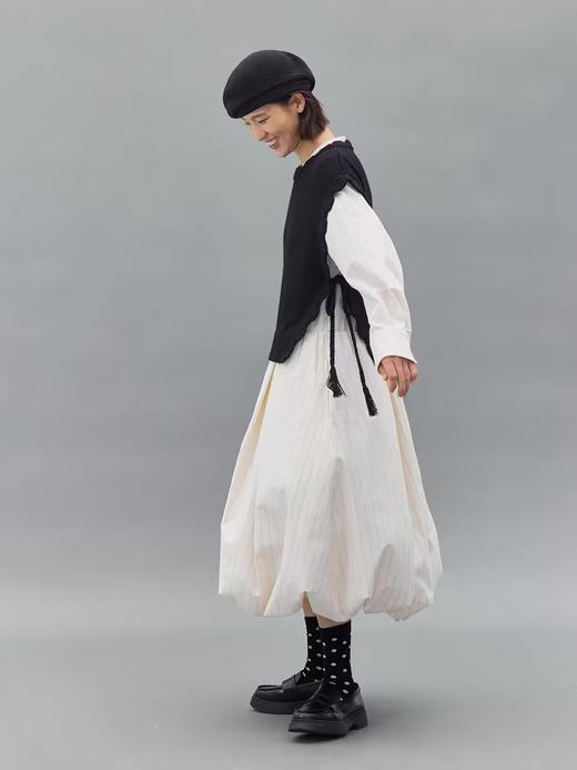 步履不停/4C31150C/花苞灯笼蛋糕裙小立领黑白条纹中长款连衣裙 商品图3