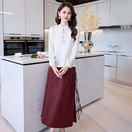 法式花边时髦减龄衬衫，高级感气质半身裙优雅两套装HR-HBLJRA766-6 商品图2