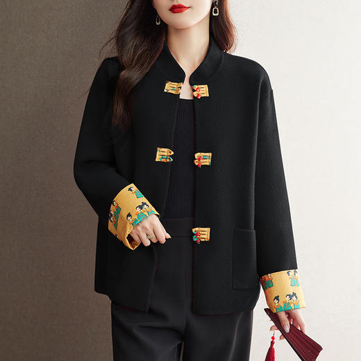 CC-22-101短款毛呢中式国风外套女春秋2024新款厚款喜婆婆红色开衫外搭 商品图2