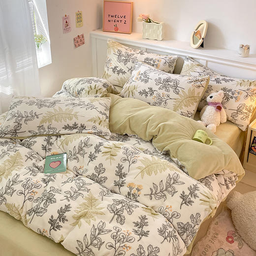 占姆士奥莱款【牛奶绒四件套】秋冬加厚小清新法莱绒床单 床笠被套三件套 床上用品 商品图0