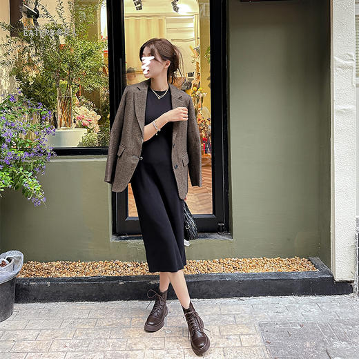 西遇内增高马丁靴女新款秋冬单靴复古低帮配裙子系带厚底短靴SS248550 商品图3