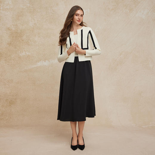 PG637斯尔丽2024新款小香风开衫搭配无袖连衣裙真两件撞色套装针织裙 商品图3