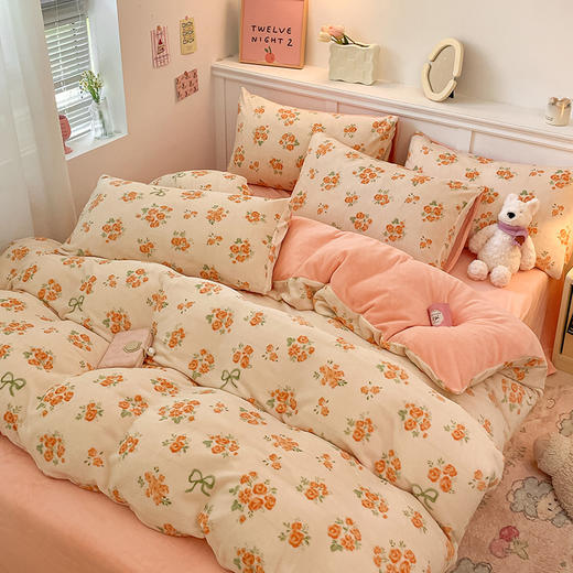 占姆士奥莱款【牛奶绒四件套】秋冬加厚小清新法莱绒床单 床笠被套三件套 床上用品 商品图13