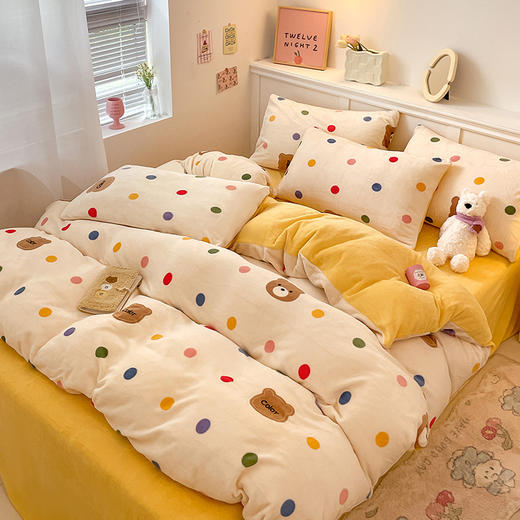 占姆士奥莱款【牛奶绒四件套】秋冬加厚小清新法莱绒床单 床笠被套三件套 床上用品 商品图7