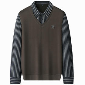 【假两件】【新款DSZ】大依优型大码假两件长袖T恤衬衫领加肥加大肥佬休闲商务宽松透气上衣打底