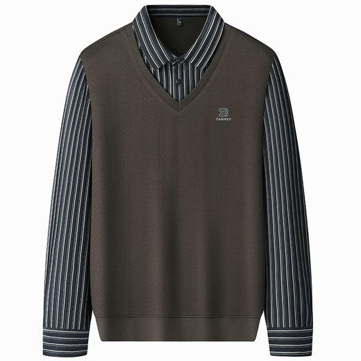 【假两件】【新款DSZ】大依优型大码假两件长袖T恤衬衫领加肥加大肥佬休闲商务宽松透气上衣打底 商品图0