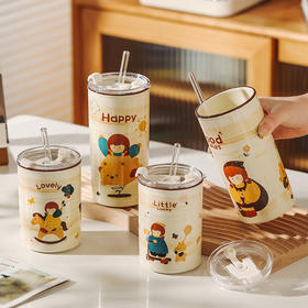 摩登主妇咖啡杯精致陶瓷杯可爱家用水杯创意杯子女生高颜值吸管杯