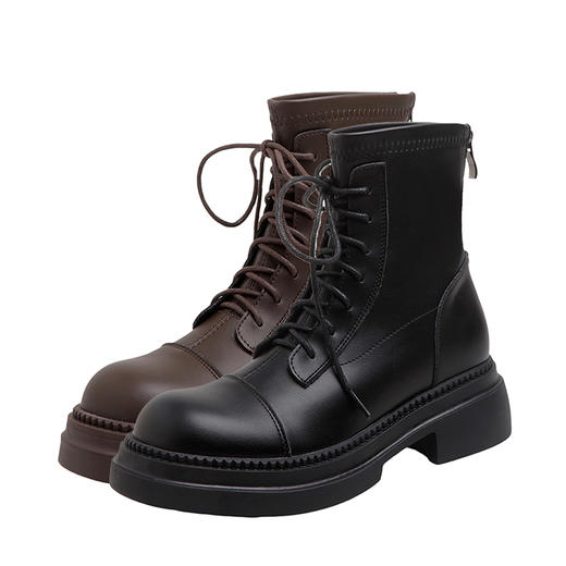 西遇显脚小马丁靴女新款秋冬英伦黑色百搭系带厚底短靴瘦瘦靴SS248565 商品图4