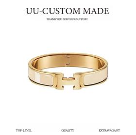 爱马仕Clic-HH标志搭扣手链奶油色手镯男女同款情侣款（SLB）