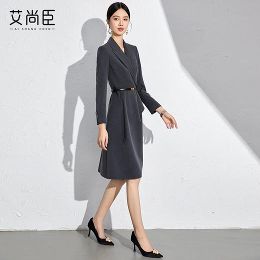 艾尚臣收腰西装连衣裙长袖秋季正式场合女装气质职业通勤中长裙 商品图5