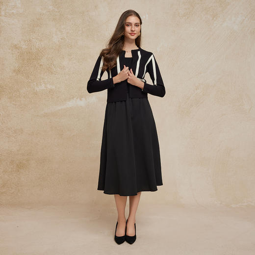 PG637斯尔丽2024新款小香风开衫搭配无袖连衣裙真两件撞色套装针织裙 商品图9