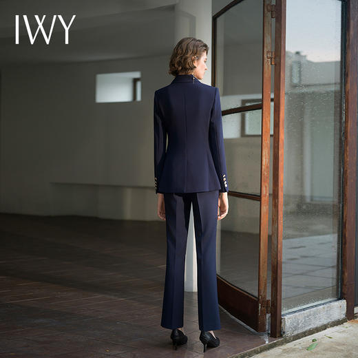 IWY/藏青色长款西装微喇裤职场两件套气质*干练公务员职业C13316+P31356  商品图3