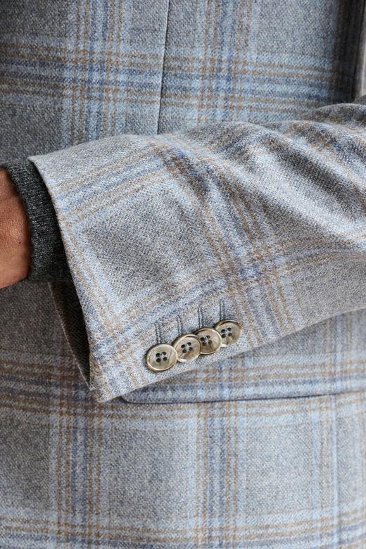 Scabal Escape 澳洲美丽诺羊毛浅灰色格纹全麻衬单西 商品图5