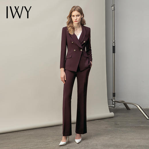 IWY/秋冬款安哥拉红西装套装女气质时尚干练职场接待西服外套C14105+P34105  商品图4