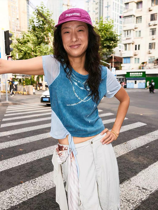 珠链印花拼接T恤 商品图1