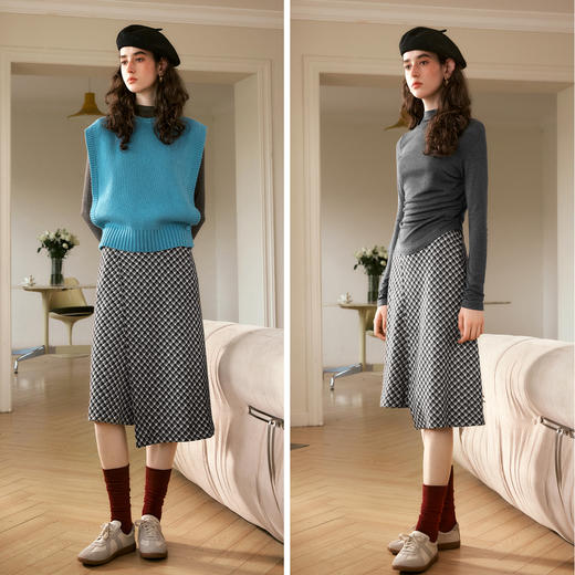 
OLrain欧芮儿千鸟格半身裙女秋季2024年新款不规则气质铅笔半裙 商品图1