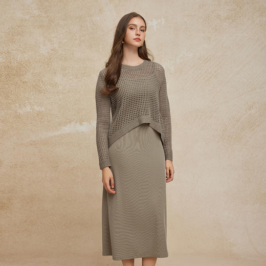 PG639斯尔丽24新款气质两件套廓形显瘦手工钩花上衣配背心裙针织连衣裙 商品图2