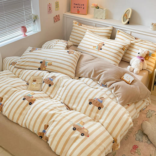 占姆士奥莱款【牛奶绒四件套】秋冬加厚小清新法莱绒床单 床笠被套三件套 床上用品 商品图14