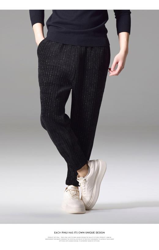 PINLI品立2024秋季新款男雪尼尔亮丝条纹直筒小脚休闲九分裤子潮B243117048 商品图7