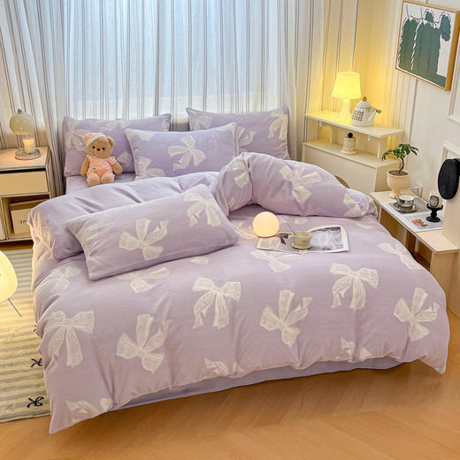 冬季【A类母婴级牛奶绒四件套】保暖加厚雕花加绒双面绒 防静电四件套 商品图1