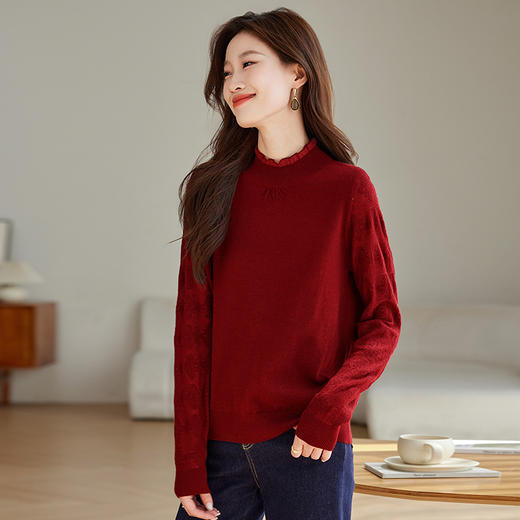 CC-J891半高领打底衫女2024新款春秋冬内搭木耳边修身薄款毛衣针织上衣 商品图0