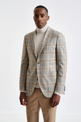 Scabal Escape 澳洲美丽诺羊毛浅灰色格纹全麻衬单西