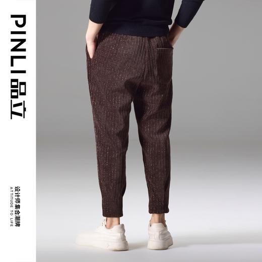 PINLI品立2024秋季新款男雪尼尔亮丝条纹直筒小脚休闲九分裤子潮B243117048 商品图3