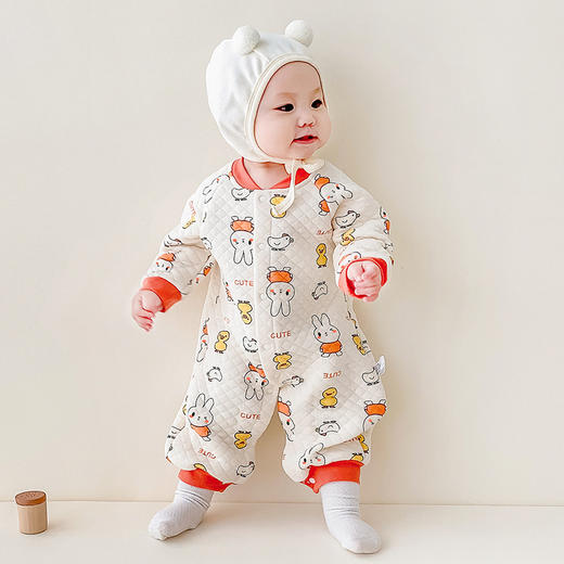 【亲肤柔软，透气舒适，内里夹棉，厚实保暖】初生婴儿衣服秋冬季 宝宝冬装夹棉连体衣 保暖加厚新生儿哈衣爬服潮款-QQ 商品图9