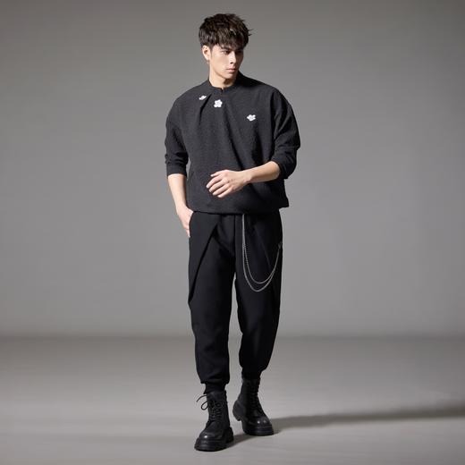 PINLI品立秋季新款宽松束脚九分裤男士潮牌个性黑色休闲裤子B243117051 商品图5