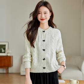 CC-J873小香风短款毛衣开衫女2024春秋装新款名媛气质上衣圆领针织外套