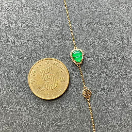 高冰种阳绿翡翠葫芦手链18k黄金钻石镶嵌 商品图5