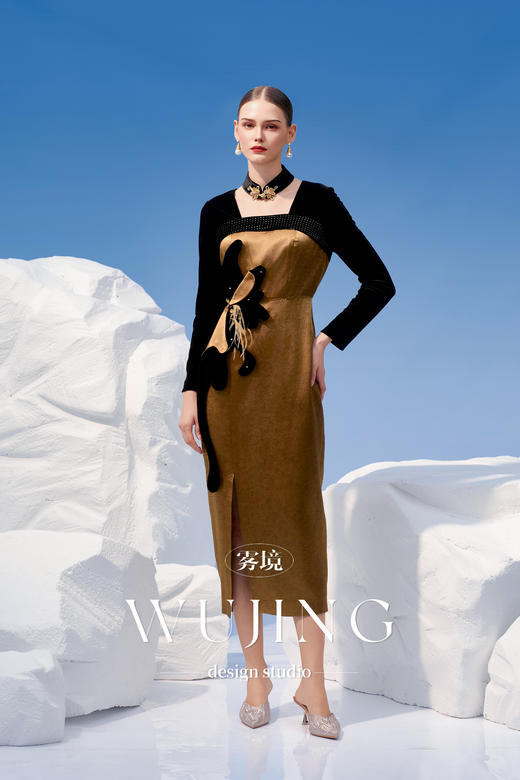 4202051 古潼怀金 进口双色醋酸连衣裙 雾境 商品图2