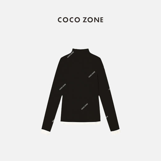 COCO ZONE 春秋款小立领长袖上衣袖口拼接圆领打底衫T恤 23C19559 商品图1