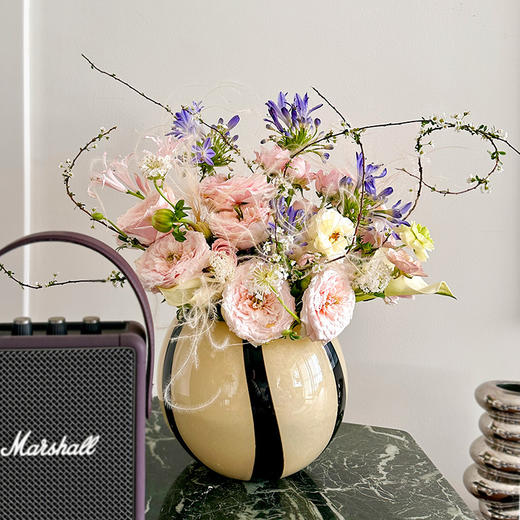 复古手工玻璃花瓶黑色条纹苹果圆形软装家居饰品摆件 商品图3