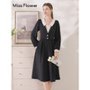 勿忘花黑色气质假两件连衣裙女装2024秋季新款遮肚子高腰显瘦裙子 商品缩略图1