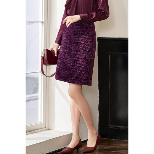 剩S/L/XL 米思阳2026春新款轻奢小香风半身裙高级感紫色一步裙4162 商品图4