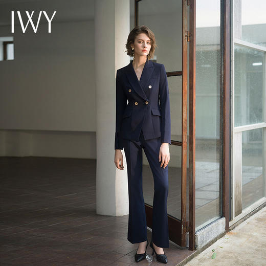 IWY/藏青色职业西装微喇裤两件套设计感高级气质时尚通勤干练C11355+P31356 商品图0