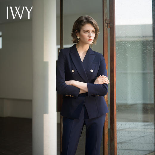IWY/藏青色职业西装微喇裤两件套设计感高级气质时尚通勤干练C11355+P31356 商品图1