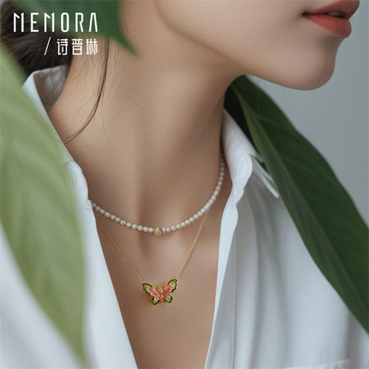 【套装一口价】彩蝶 一款两戴 黄色18k金蝴蝶吊坠精美工艺国潮风彩蝶挂坠礼物MEMORA诗普琳KPE01901（线上专供） 商品图4