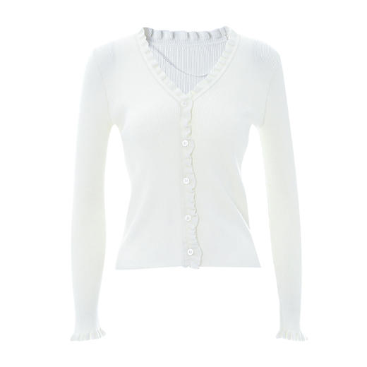 EITIE爱特爱秋新款气质修身高级感木耳边修饰针织衫D2401419 商品图10