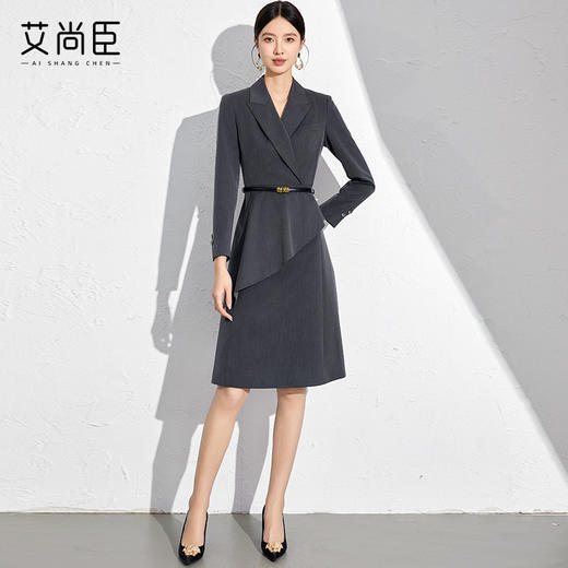 艾尚臣收腰西装连衣裙长袖秋季正式场合女装气质职业通勤中长裙 商品图6