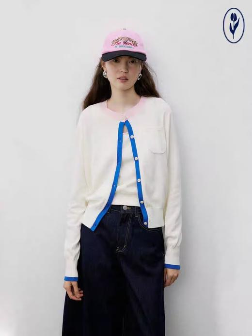 shyshystill/shy202202043/彩色撞色拼接感精梳棉开衫 商品图1