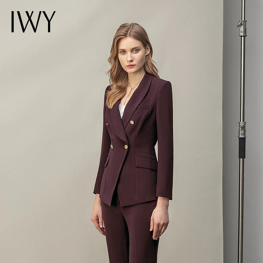 IWY/秋冬款安哥拉红西装套装女气质时尚干练职场接待西服外套C14105+P34105  商品图3