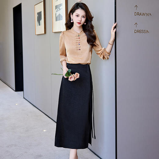 法式花边时髦减龄衬衫，高级感气质半身裙优雅两套装HR-HBLJRA766-6 商品图0