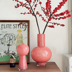 创意高脚中古玻璃水培花瓶粉色简约感花器装饰摆件