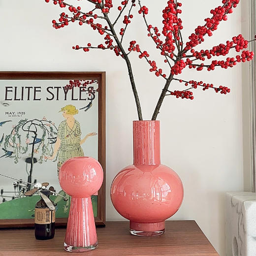 创意高脚中古玻璃水培花瓶粉色简约感花器装饰摆件 商品图0