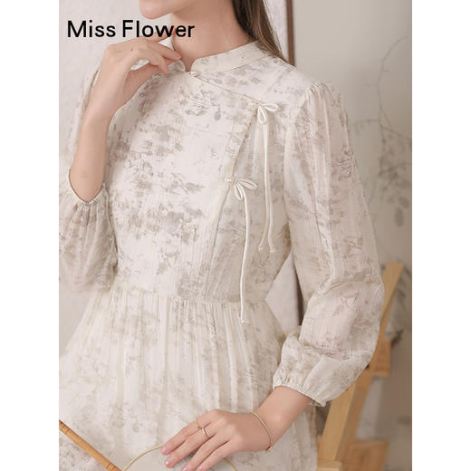 勿忘花新中式天丝改良旗袍连衣裙女2024早秋新款复古国风早秋裙子 商品图1