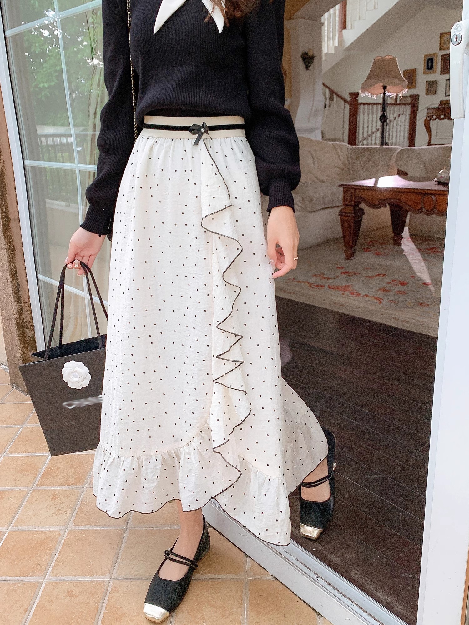 张心子【芭蕾圆舞曲】法式浪漫雪纺波点半身裙中长款女秋装新款裙 U2409061